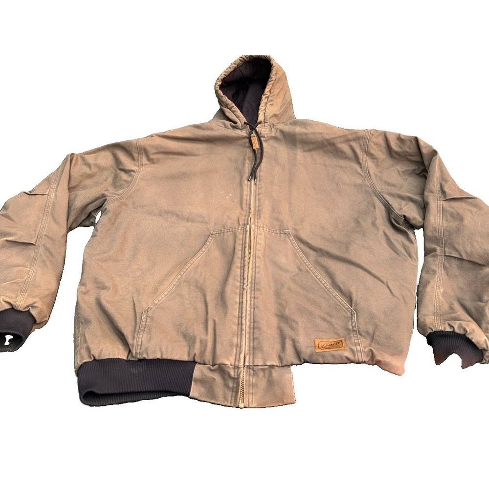 C.E. Schmidt Workwear Duck Canvas Hooded Jacket Brown Quilted Lined Men's XL